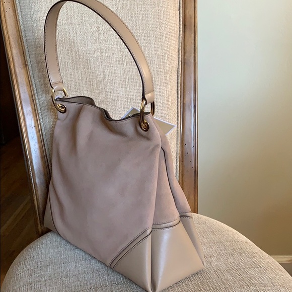 Michael Kors Lg Shoulder Nicole Suede Leather Tan - Picture 7 of 16